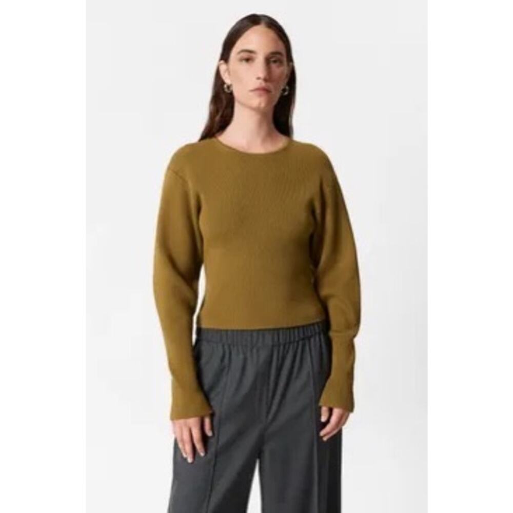 & OTHER STORIES Khaki Ribbed Rib Knit Sweater Top - Picture 4 of 12